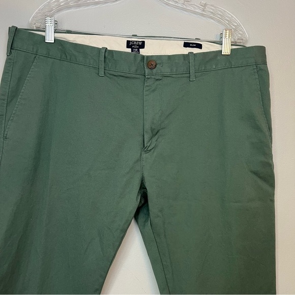 J Crew Men W38 L32 Flex Slim Pants Flat Front Green Tapered Leg Work Office - Picture 4 of 13